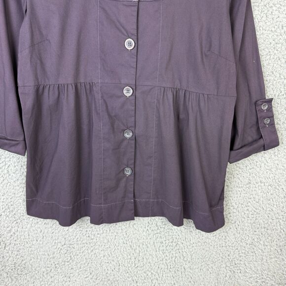 Old Navy Blouse Women Large Blue Button Front Peplum Tunic Top 3/4 Sleeve VTG - Picture 4 of 9